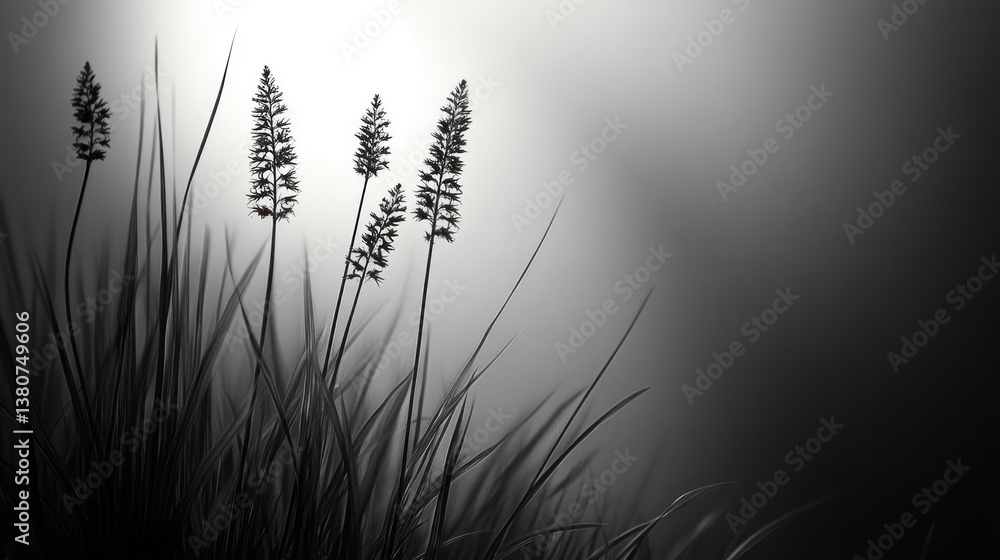 Obraz premium Monochrome close-up of tall grass in soft light.