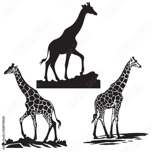 set of vector icon GIRAFFE , HEAD, LEG, FACE, silhouette	
