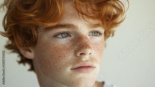 Teenage Caucasian boy with freckles and tousled hair