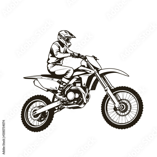 A bright, vibrant motocross vector art image on a white flat background, utilizing strong hard lig
ht, lively colors, and direct harsh shadows
