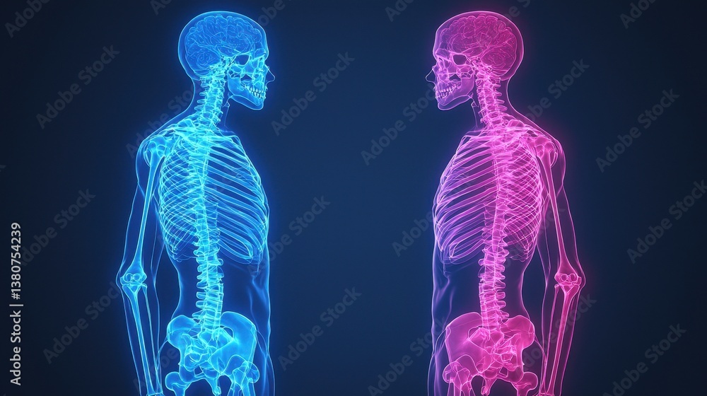 Digital Skeletons in Blue and Pink Colors Representing Anatomy Digital Skeletons in Blue and Pink Colors Representing Anatomy
