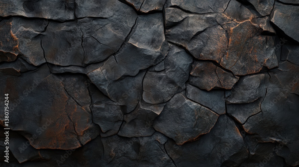Fototapeta premium Cracked stone texture natural dark surface background close-up