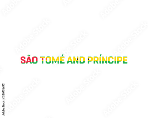 Sao Tome and Principe flag Typography with flag on a white background, Vector design of Sao Tome and Principe flag typography, Flag of Sao Tome and Principe, National Day Design, Sao Tome and Principe