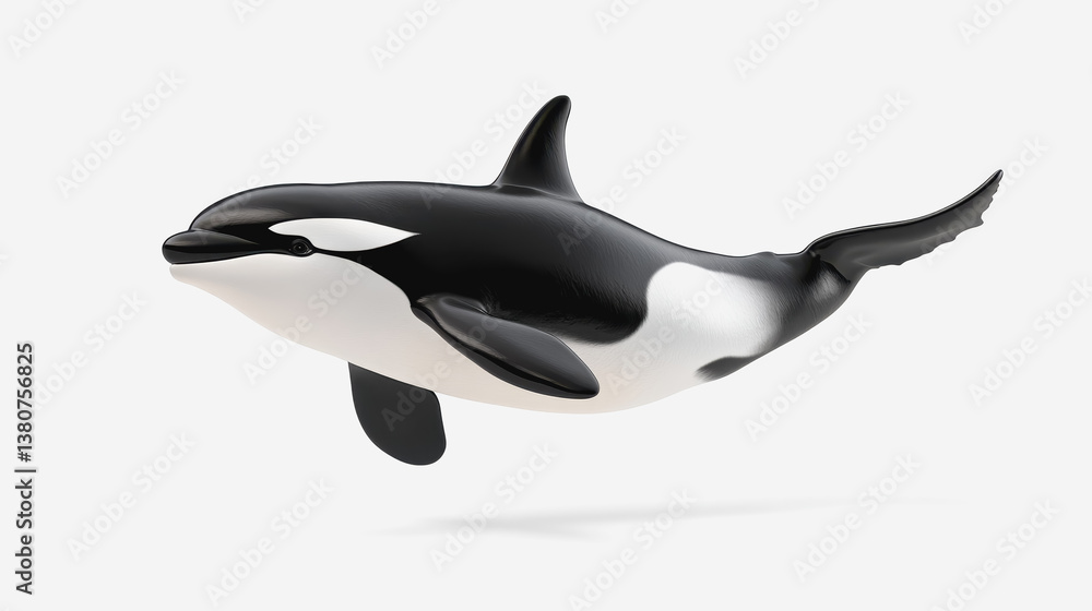 Obraz premium Cute 3d illustration of an orca calf swimming gracefully in the ocean with a friendly expression and lovely details