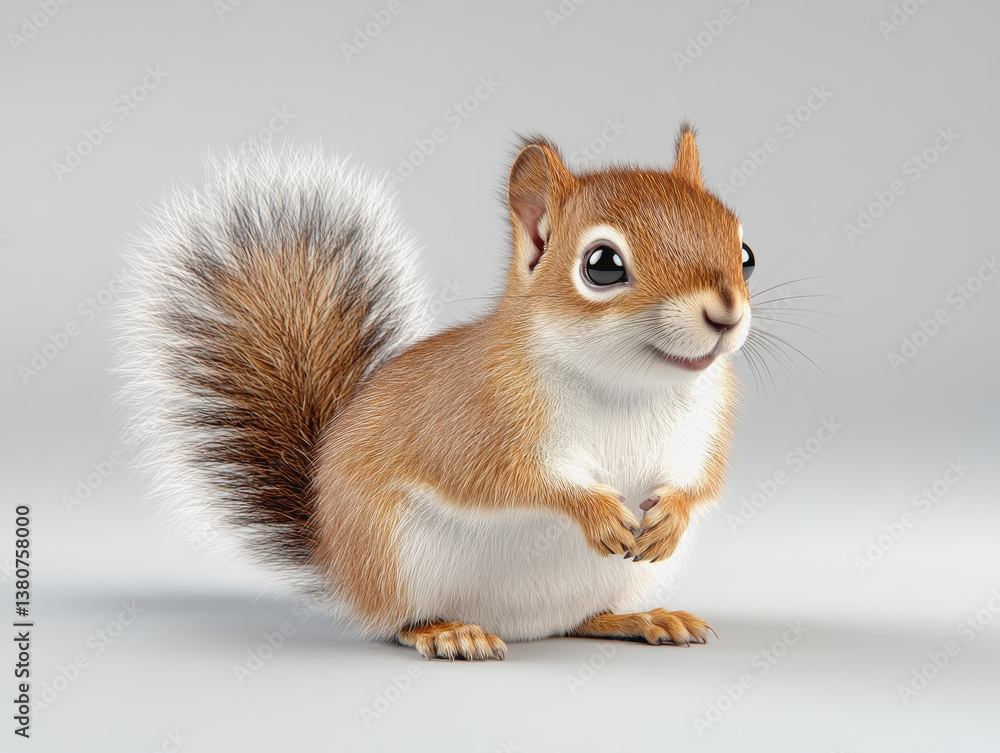 Obraz premium Charming 3d illustration of a playful squirrel with fluffy tail and bright eyes in full body perspective