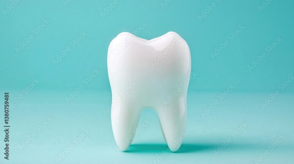 Glossy White Tooth Model on Soft Blue Background for Dental Use Glossy White Tooth Model on Soft Blue Background for Dental Use