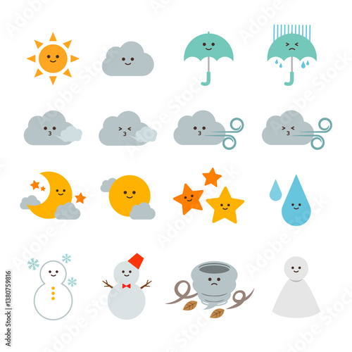 かわいい天気のアイコンのイラストセット