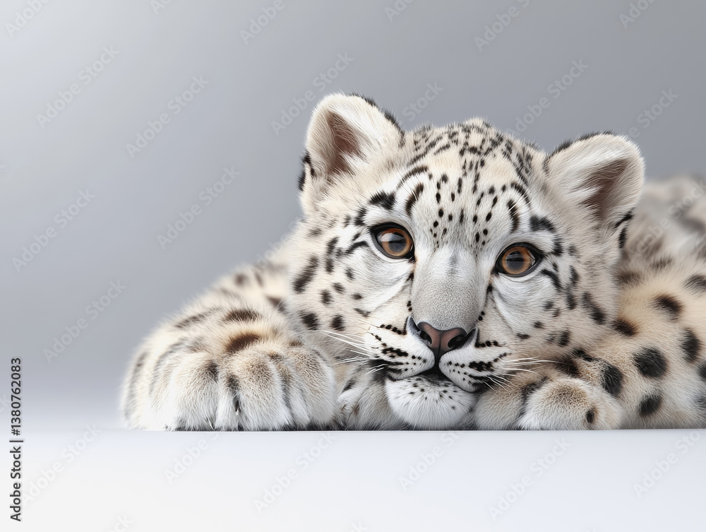 Fototapeta premium Charming snow leopard cub in a full body illustration showcasing its cutest features in a 3d artistic rendering
