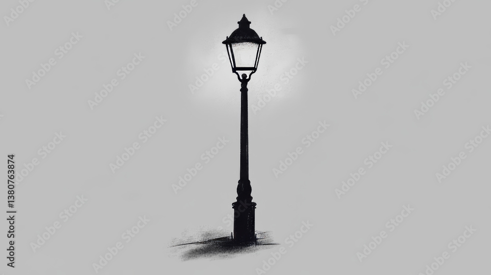 Obraz premium Street light object silhouette. Flat road metal lamp symbol icon. Vintage electricity urban lantern light, exterior old lamp Vector illustration