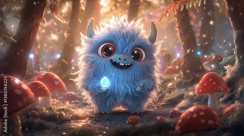 Enchanting Woodland Creature Holding Glowing Gem in Magical Forest Setting Enchanting Woodland Creature Holding Glowing Gem in Magical Forest Setting