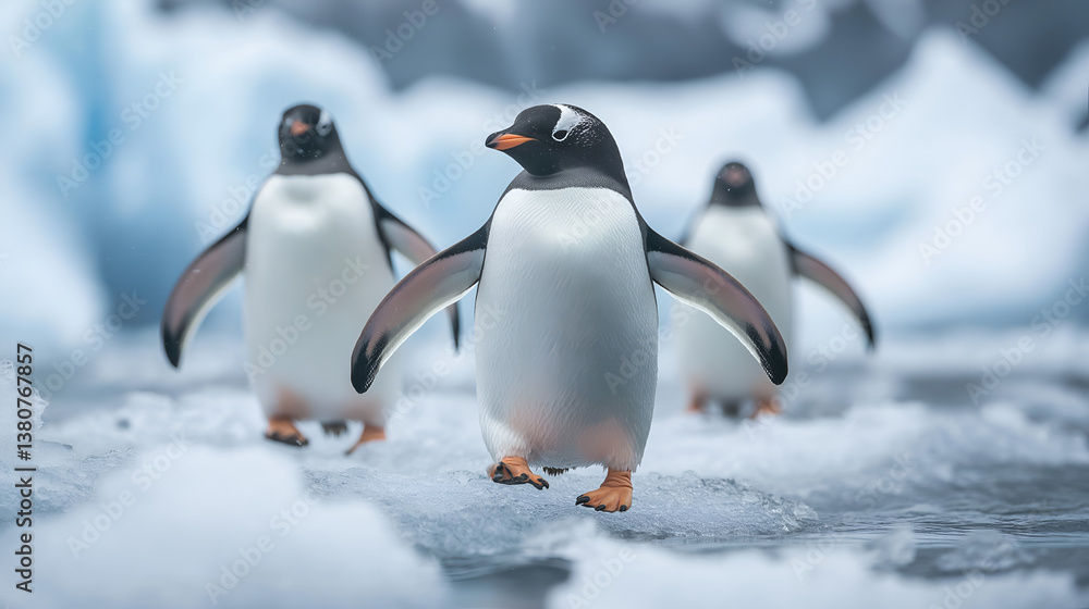 Fototapeta premium A group of penguins waddling on an iceberg