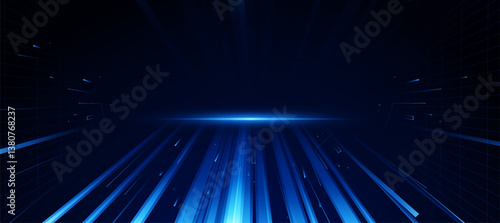 Futuristic digital neon motion lines technology background. glowing blue lines. innovation background for tech event poster or presentation business