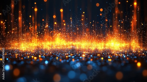 Bright Sparkling Lights and Glowing Particles in Dark Background