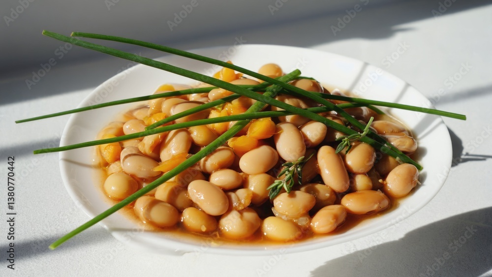 Freshly prepared bowl with beans and green onions, perfect for salads or as a side dish Freshly prepared bowl with beans and green onions, perfect for salads or as a side dish