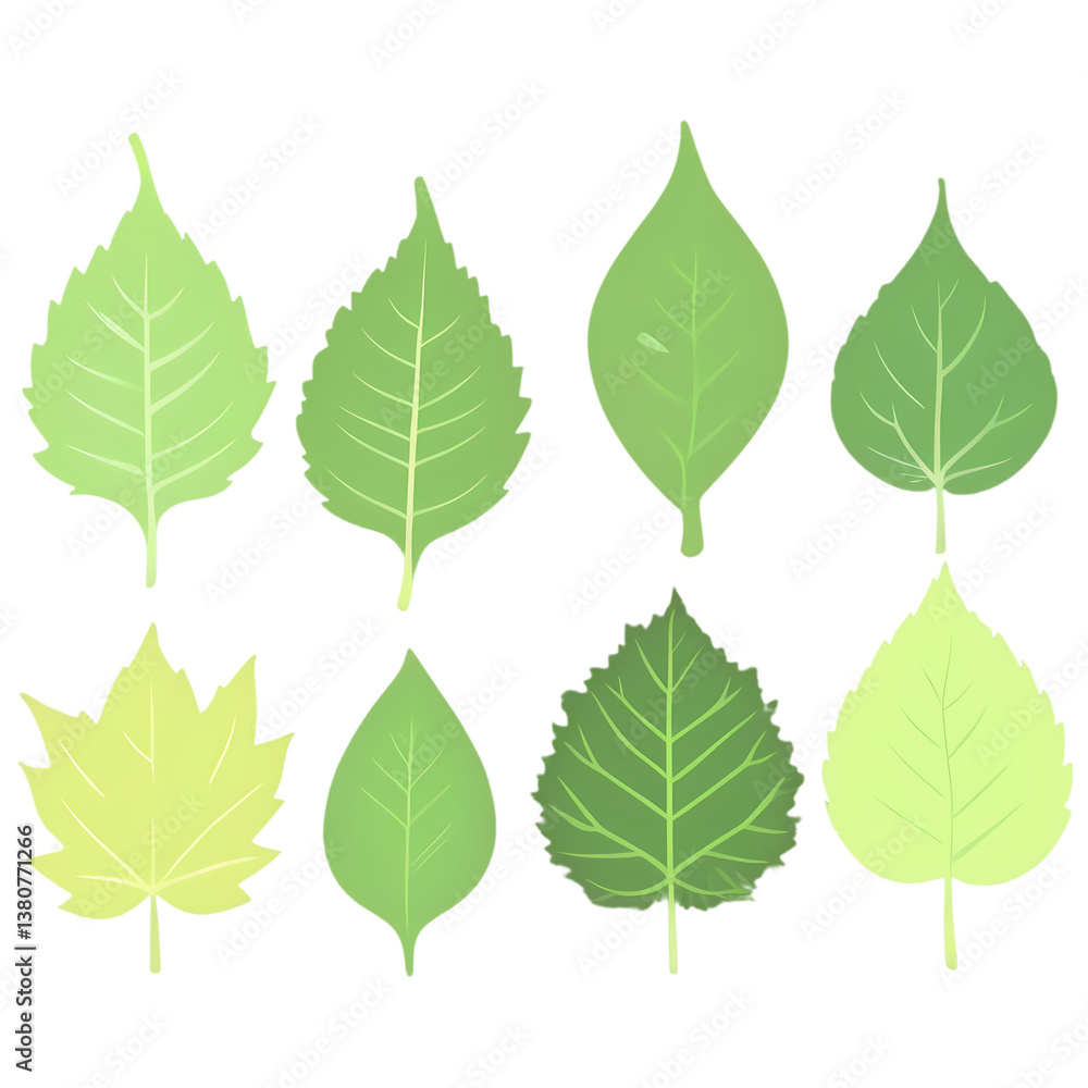 Green leaves isolated on white, tree leaf set Green leaves isolated on white, tree leaf set