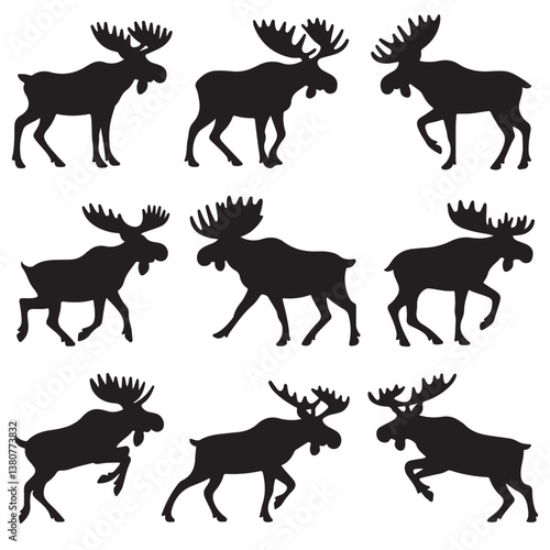 set of vector icon moose silhouette	
