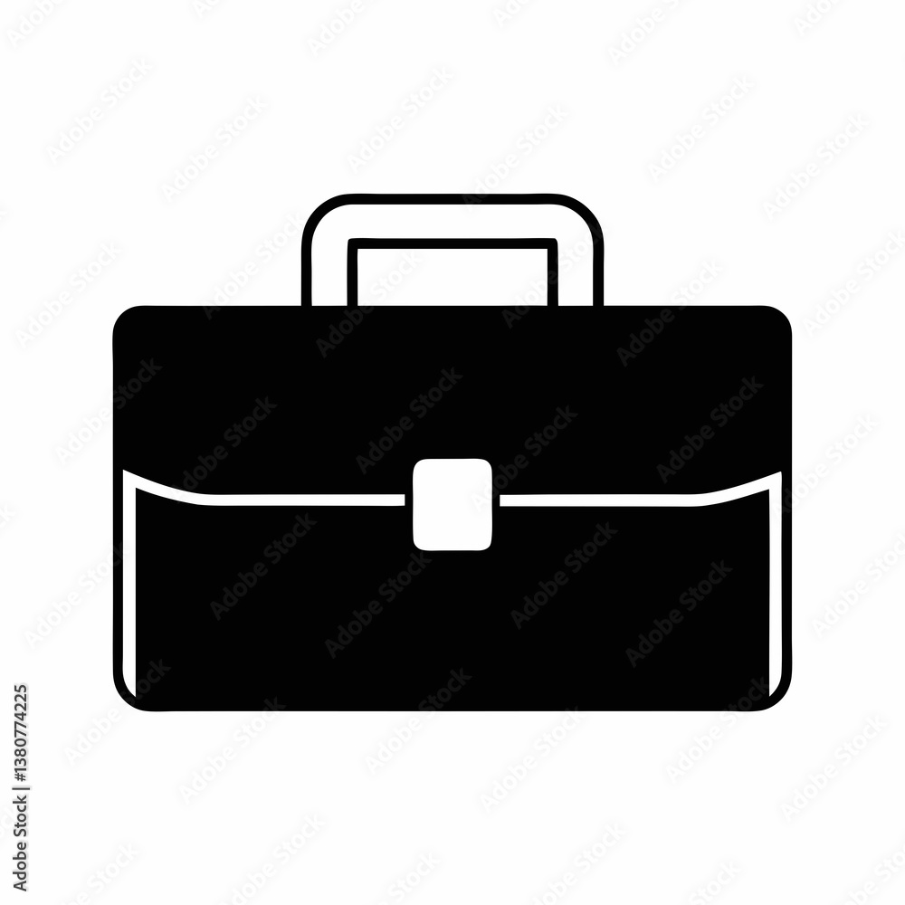 Black vector business briefcase icon with handle and lock Black vector business briefcase icon with handle and lock