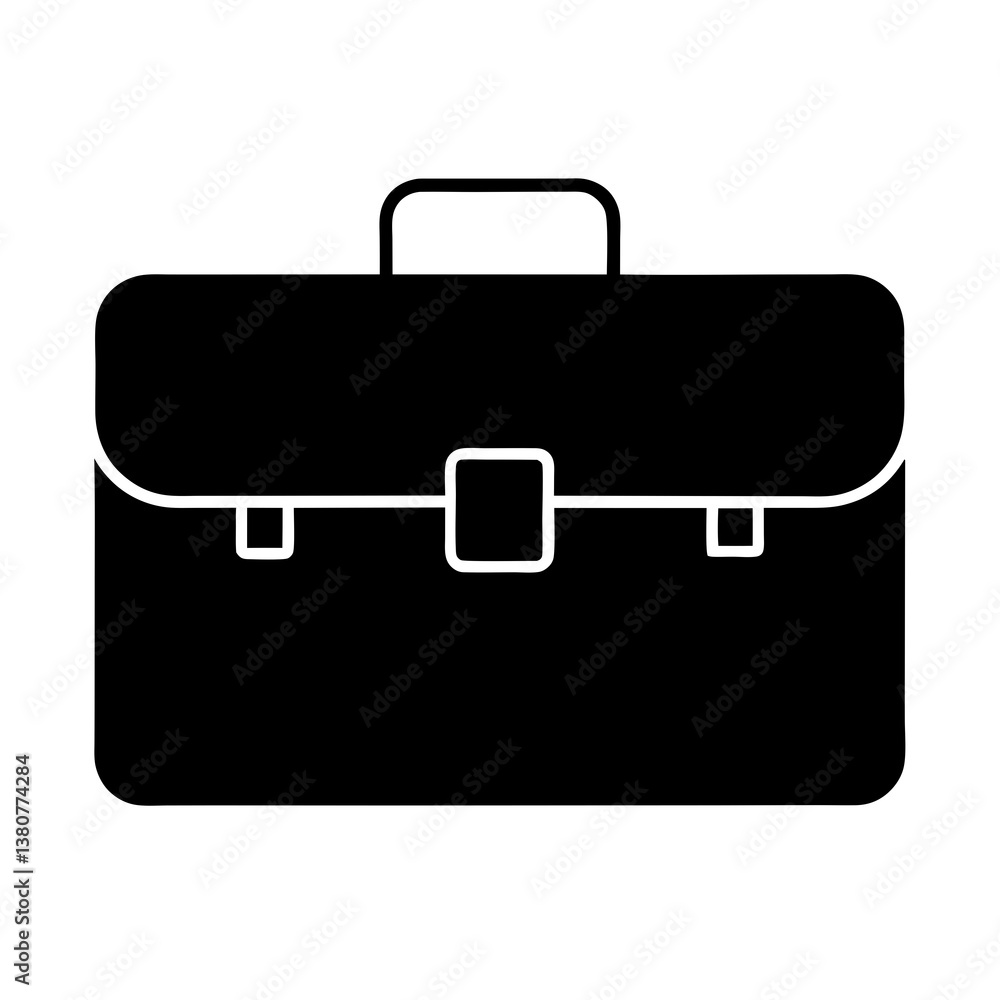 Black vector business briefcase icon with handle and lock Black vector business briefcase icon with handle and lock
