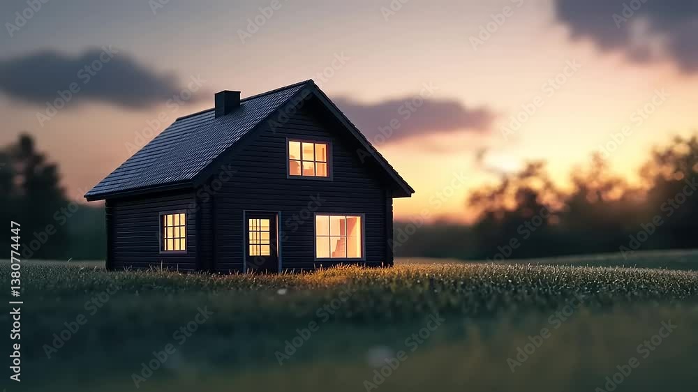 Cabin in the Sunset: A Serene Evening Landscape Cabin in the Sunset: A Serene Evening Landscape