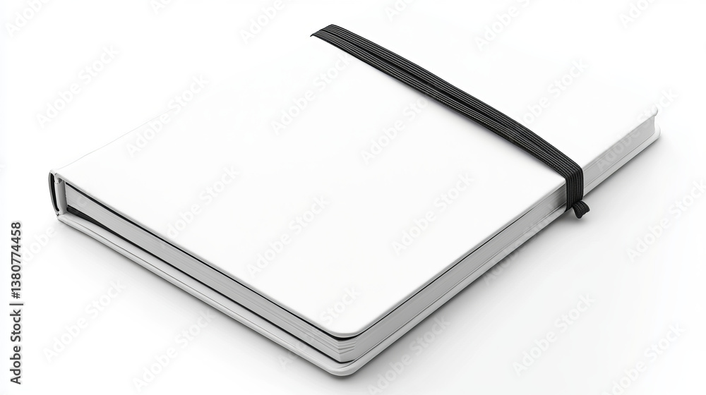 Realistic white copybook with elastic band bookmark. Diary author for office information. Concept design gray planner for college. Closed textbook. Abstract vector illustration on background. EPS10 Realistic white copybook with elastic band bookmark. Diary author for office information. Concept design gray planner for college. Closed textbook. Abstract vector illustration on background. EPS10