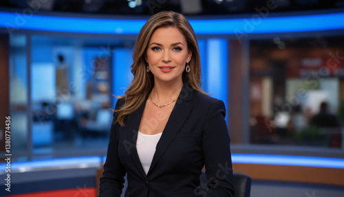 Woman News Anchor in a Fitted Blazer in a Studio