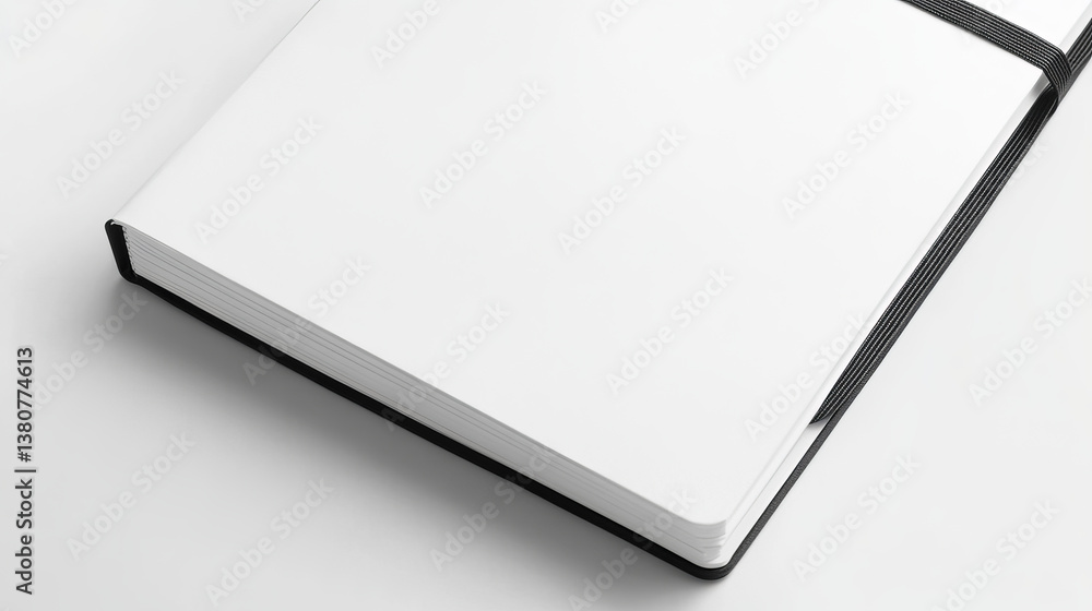 Realistic white copybook with elastic band bookmark. Diary author for office information. Concept design gray planner for college. Closed textbook. Abstract vector illustration on background. EPS10 Realistic white copybook with elastic band bookmark. Diary author for office information. Concept design gray planner for college. Closed textbook. Abstract vector illustration on background. EPS10