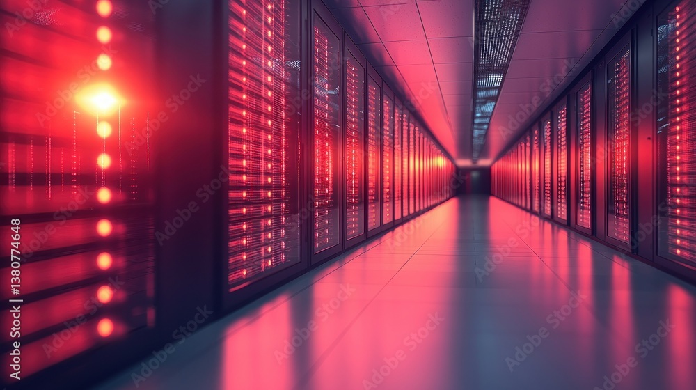 Obraz premium Illuminated Server Room: A Glimpse into the Heart of Modern Data Processing