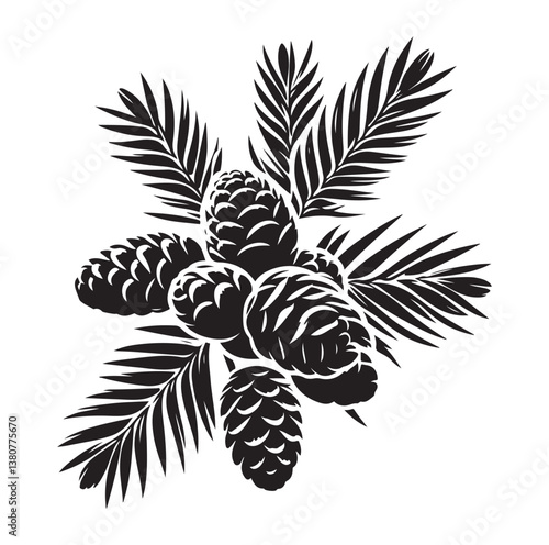 Evergreen fruit  Silhouettes vector illustration a white background.