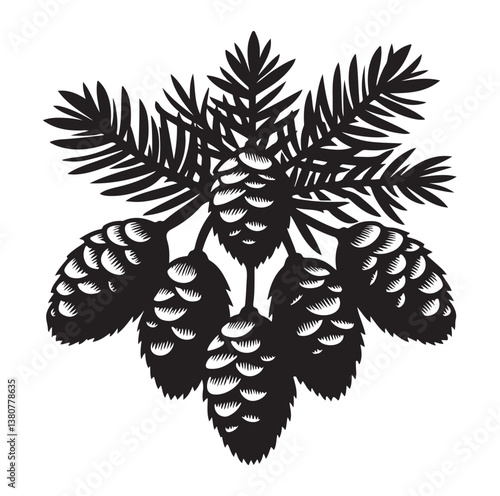 Evergreen fruit  Silhouettes vector illustration a white background.
