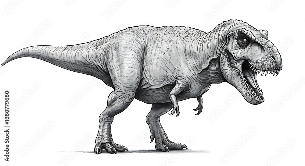 Fototapeta premium Tyrannosaurus Rex Drawing Standing Tall with Open Mouth Illustration