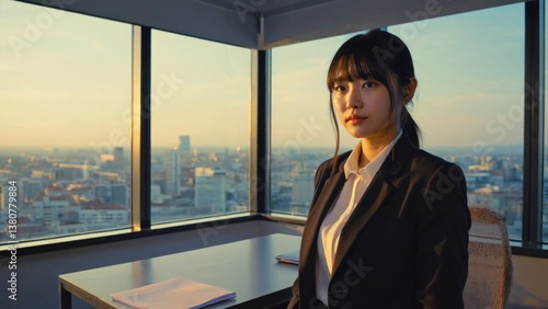 A person sitting at a desk near a window, likely doing work or studying