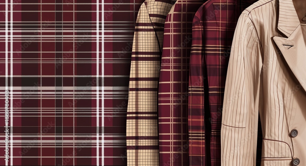 Plaid pattern in maroon and beige clothing in illustration background Plaid pattern in maroon and beige clothing in illustration background