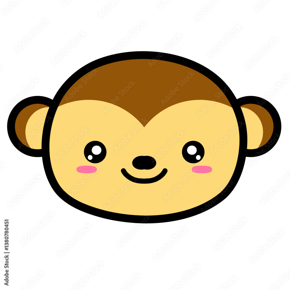 Simple vector design monkey Face with Big Eyes and Blush. Cute Cartoon monkey Face Illustration Simple vector design monkey Face with Big Eyes and Blush. Cute Cartoon monkey Face Illustration