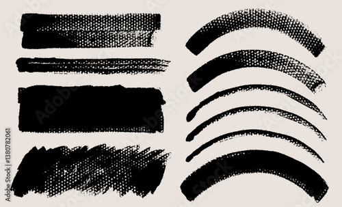 Brush stroke vector backgrounds. Painted curve and rectangle shapes, grunge lines and squares. Rough brush texture. Artistic banners collection