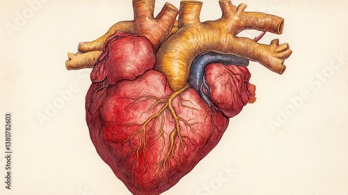 Wallpaper Mural Anatomical drawing of a realistic human heart with vessels displayed against a light background Torontodigital.ca
