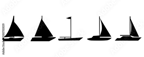 Sailboat silhouette. Black silhouette of sailboats and yachts in minimalist design. Fishing boat vector design and illustration.