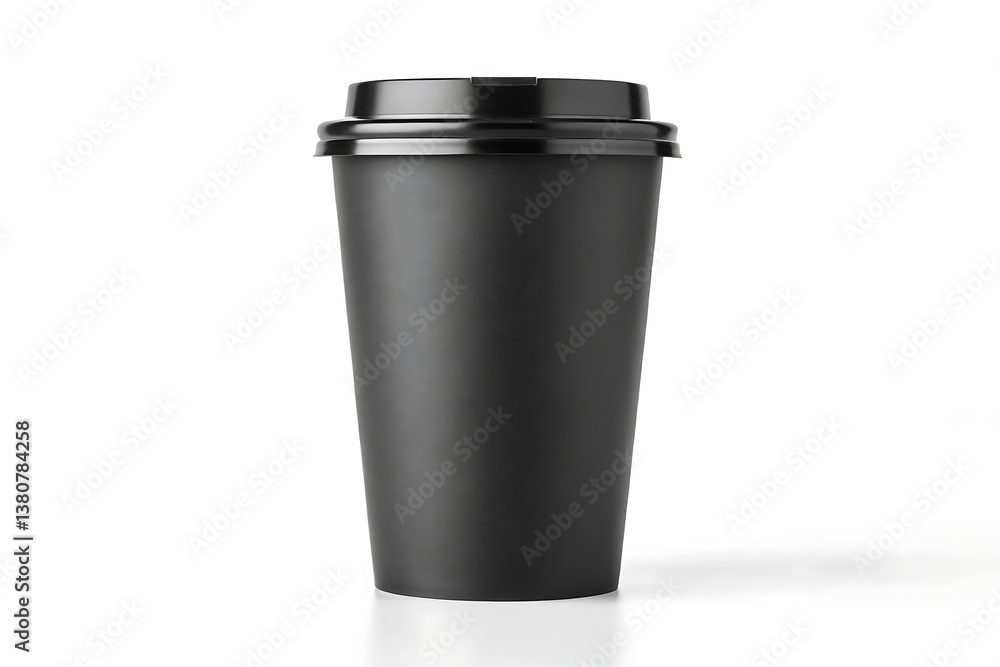 A sleek, matte black takeaway coffee cup, ready for your morning brew, stands against a stark white background, exuding minimalist elegance. A sleek, matte black takeaway coffee cup, ready for your morning brew, stands against a stark white background, exuding minimalist elegance.