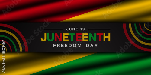 June 19 is Juneteenth Freedom Day. Flag. Great for posters, banners, social media and more. Black background.