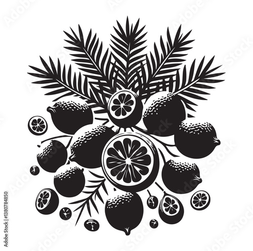 Evergreen fruit  Silhouettes vector illustration a white background.