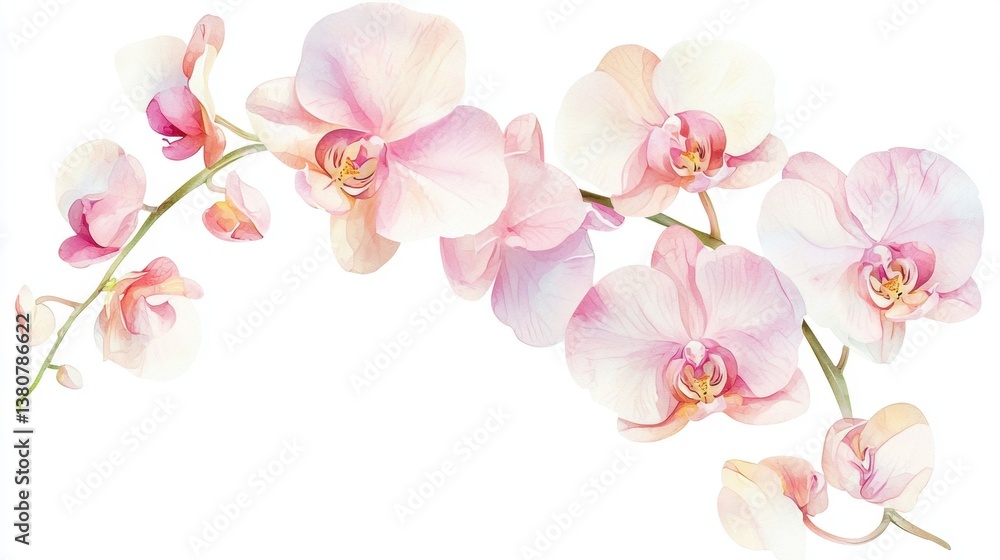Obraz premium A delicate arrangement of pink orchids, showcasing their soft petals and elegant form in a graceful, flowing design.
