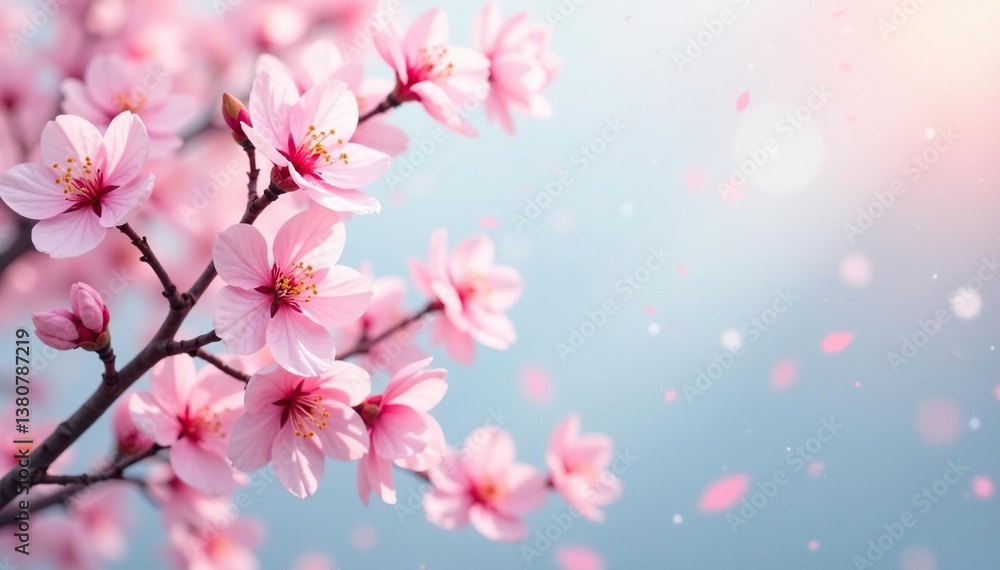 Fototapeta premium Soft pastel sakura, swirling branches, light background , floral pattern, wallpaper, oriental