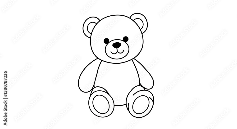 Fototapeta premium Simple Teddy Bear Sitting Line Art Illustration on White Background