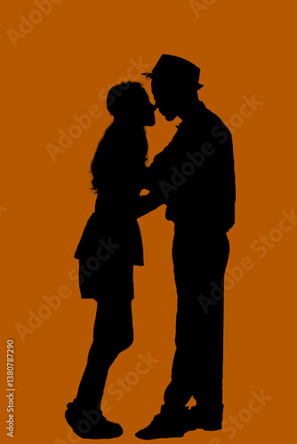 Silhouette photo style of unspecify Lover couple in pre wedding concept.