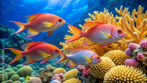 Vibrant Tropical Fish Swimming Among Colorful Coral Reef Underwater