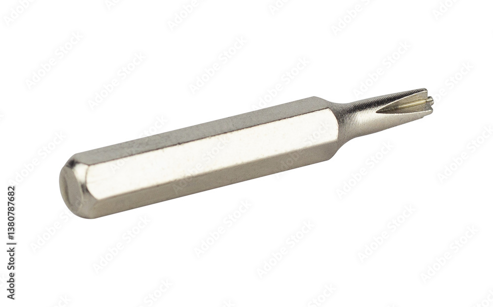 Replacement bit for cruciform screwdriver isolated from background Replacement bit for cruciform screwdriver isolated from background