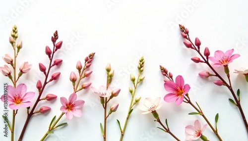 Delicate, small-scale floral sprigs on white background , print, background