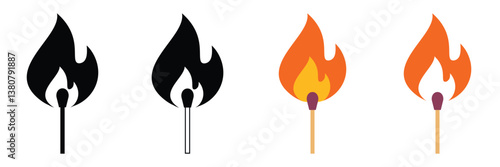 Set of  match fire flame isolated icon  of vector illustration