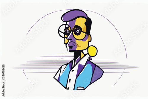 Man showing something thinking presenting concepts vector illustration line art