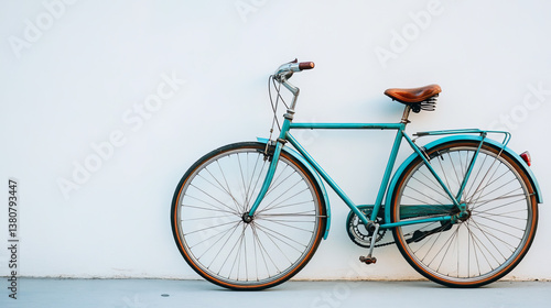 Retro blue bicycle on a white background.