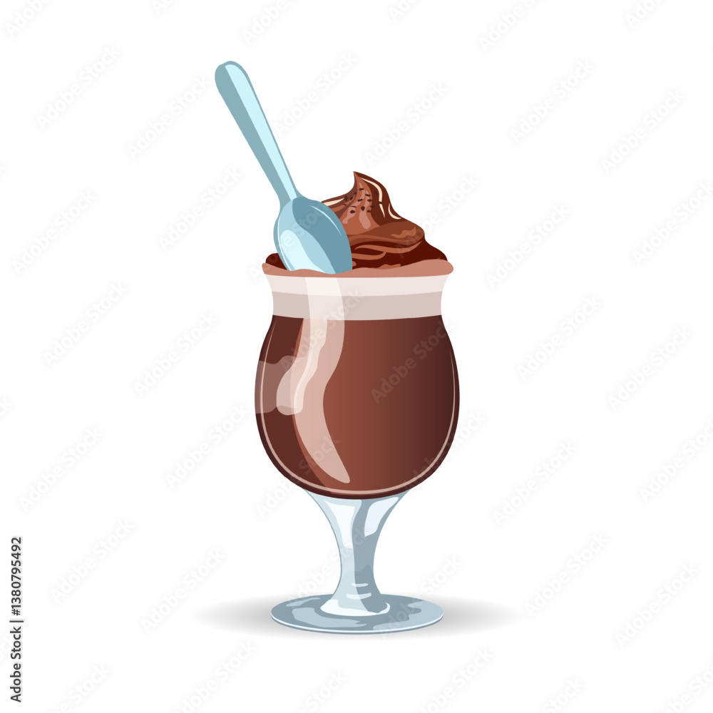 Chocolate cream ice cream in a glass.Vector illustration. Chocolate cream ice cream in a glass.Vector illustration.